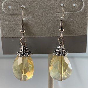 Silver Plated Pierced French Wire Dangle Earrings With Champagne Beads (N4)